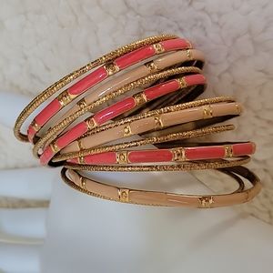 Set of 13 Rose Gold Peach & Orange Tone Bangle Bracelets